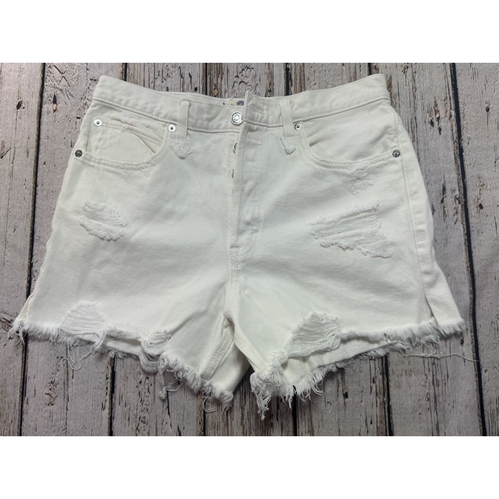 We The Free Women Sz 28 Jean Cut Off Shorts Distressed Button Fly 4" Boho Raw